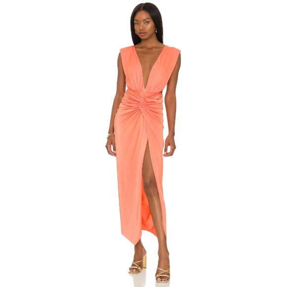BaoBab Mia Maxi Dress Twist Front Plunge V Neck Open Back Side Slit Sandia Large - Picture 1 of 12